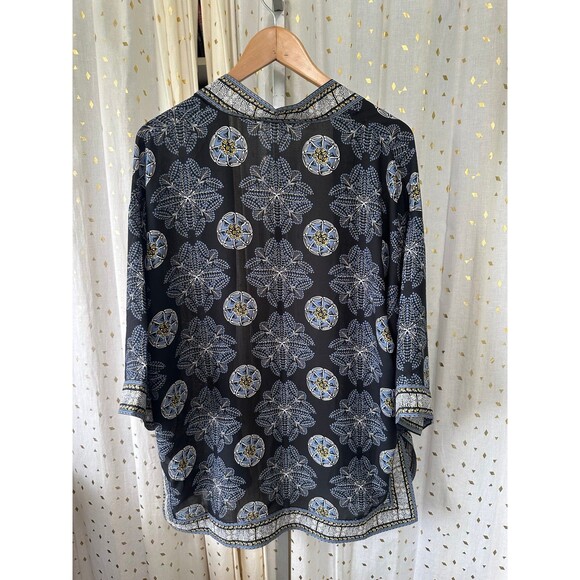 Max Studio Oversize Asian Inspired Floral Geometric Open Tunic Cardigan Kimono M - Picture 4 of 7